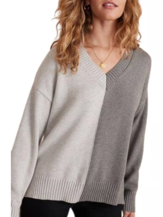 Marine Layer Sweaters - Marine Layer Gisel Oversize Contrast Sweater In Vapor/Pavement (Greys), Large
